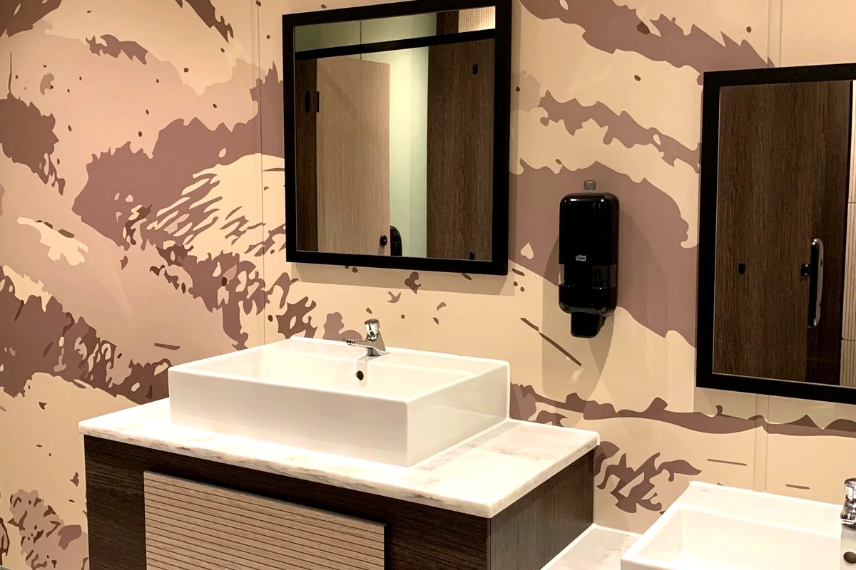 Split level vanity units with solid surface tops at Park Holidays Malvern