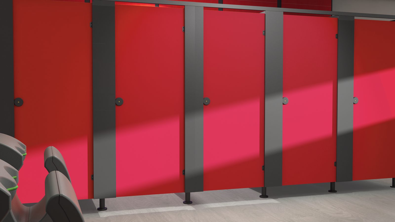 Trespa compact laminate used for toilet cubicles