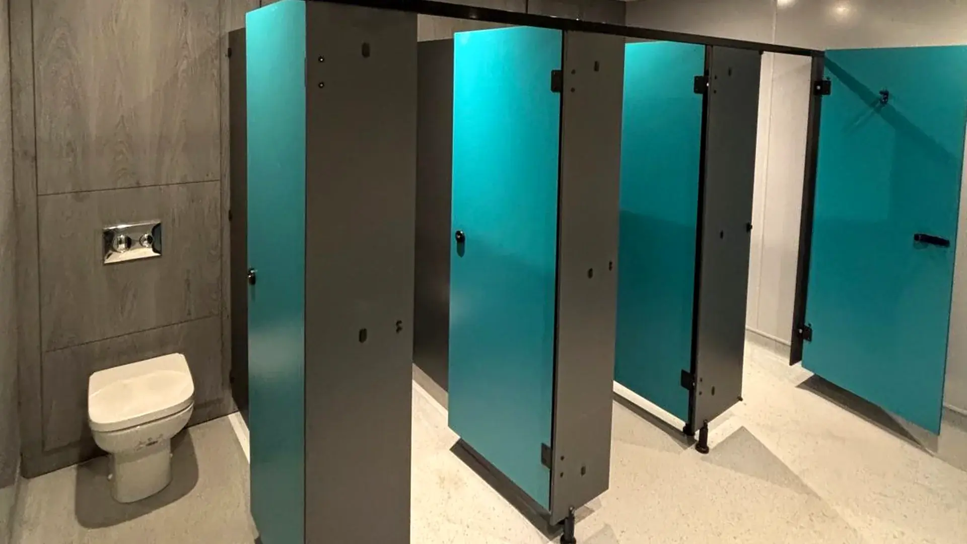 Fundermax SGL commercial toilet cubicles for durable washroom projects